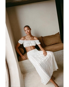 Юбка миди с кружевными вставками, белый Pull & bear