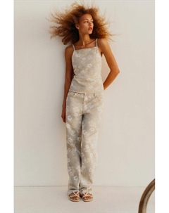 Прямые брюки из денима с цветочным принтом, мультиколор Pull & bear