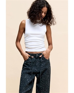 Топ с высоким воротом и сборками, белый Pull & bear