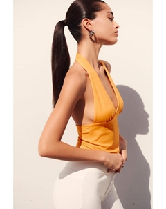 Топ с открытой спиной и завязками на шее, оранжевый Pull & bear