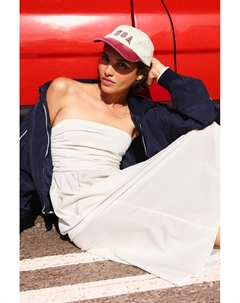 Платье миди без бретелек со сборками, белый Pull & bear