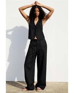 Брюки из 100% льна, черный Pull & bear