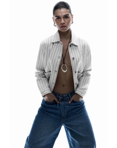 Полосатая хлопковая куртка, белый Pull & bear