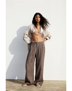 Брюки из 100% льна, коричневый Pull & bear