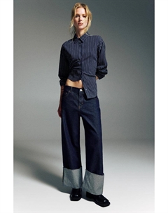 Мешковатые джинсы с отворотами, синий Pull & bear