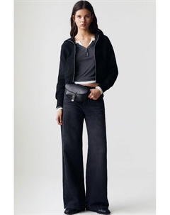 Толстовка с капюшоном на молнии, черный Pull & bear