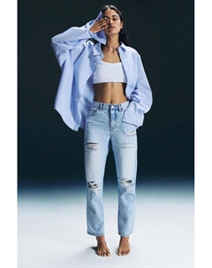 Рваные джинсы mom, голубой Pull & bear