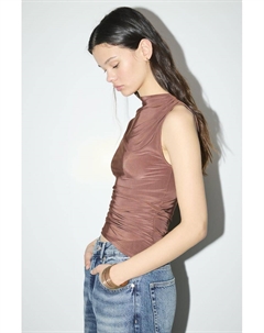 Асимметричный топ со сборками, коричневый Pull & bear