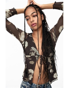 Блузка из тюля с цветочным узором, коричневый Pull & bear