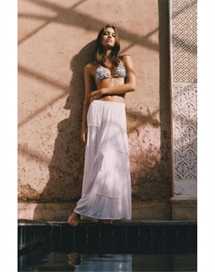 Юбка миди со вставками и эластичным поясом, белый Pull & bear