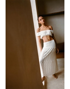 Кружевной топ с открытыми плечами, белый Pull & bear