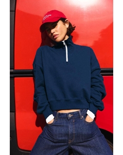 Укороченная толстовка с застежкой-молнией на четверть длины, синий Pull & bear