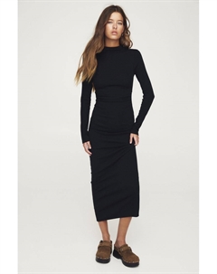 Платье миди с длинными рукавами, черный Pull & bear