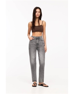 Джинсы mom с высокой талией, серый Pull & bear