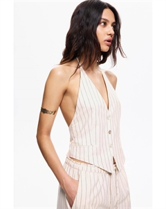 Полосатый жилет с открытой спиной, экрю Pull & bear