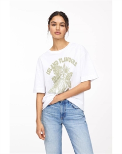 Футболка большого размера с цветочным принтом, белый Pull & bear