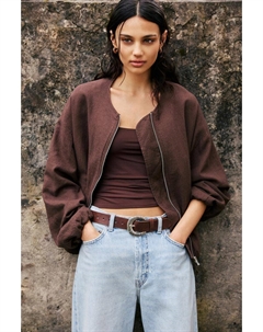 Куртка-Бомбер из льняной смеси, коричневый Pull & bear