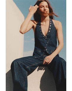 Джинсовый жилет с заклепками, синий Pull & bear