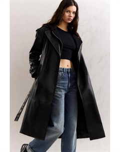 Пальто из искусственной кожи с поясом, черный Pull & bear