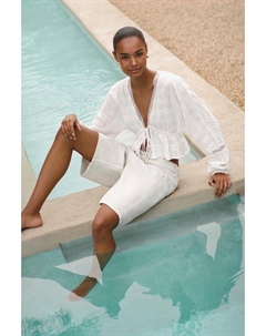 Кружевная блузка с бантом, белый Pull & bear