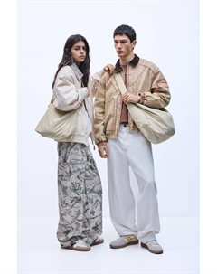 Сумка-Шоппер из нейлона с крестообразным ремешком, экрю Pull & bear