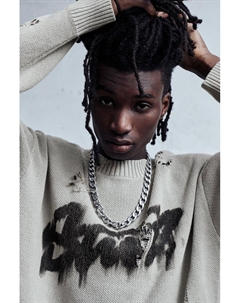 Студийный рваный джемпер с граффити, серый Pull & bear