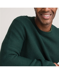 Джемпер в рубчик с круглым вырезом из меланжевой мериносовой шерсти зеленый Laredoute