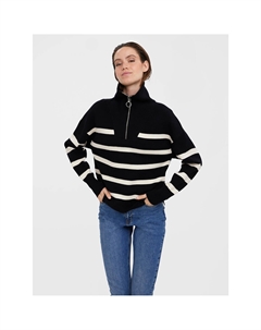 Пуловер с воротником-стойкой в полоску черный Vero moda