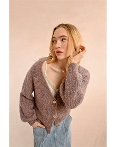 Кардиган из трикотажа с V-образным вырезом фиолетовый Laredoute