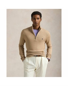 Пуловер на молнии из хлопка 7G с вышитым логотипом каштановый Laredoute