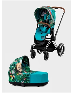 Детская коляска 2 в 1 PRIAM IV Люлька, ткань прогулочного блока FE DK WE THE BEST и шасси Chrome Brown Cybex