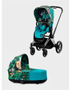 Детская коляска 2 в 1 PRIAM IV Люлька, ткань прогулочного блока FE DK WE THE BEST и шасси Chrome Black Cybex