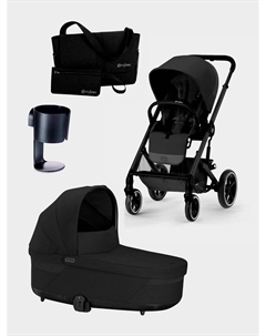 Коляска прогулочная Balios S Lux BLK Moon Black в комплекте со спальным блоком, сумкой-органайзером и подстаканником Cybex