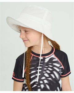 Панама для девочки с защитой шеи и завязками на утяжке белая Button blue