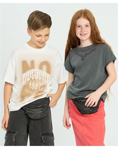 Сумка поясная джинсовая на молнии детская черная с потертостями Button blue