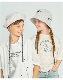 Панама детская с завязками на утяжке и вышивкой белая Button blue