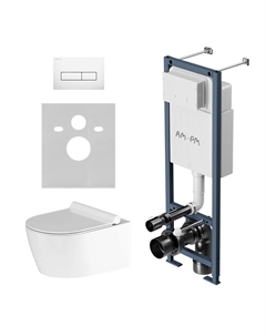 Комплект Унитаз подвесной Damixa Jupiter DX77C1700SC безободковый, с микролифтом + Инсталляция ErgoFit I012711.0301 с кнопкой ErgoFit M белый глянец Am.pm.
