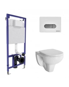 Комплект унитаза с инсталляцией Gamma с сиденьем микролифт и кнопкой смыва белой хром Berges