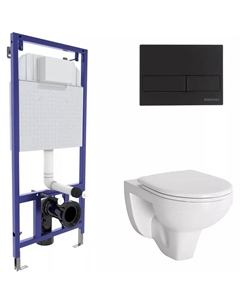 Комплект унитаза с инсталляцией Gamma с сиденьем микролифт и кнопкой смыва черной Berges