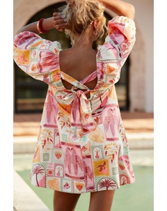 Мини-Платье с пышными рукавами и льном, розовый Next