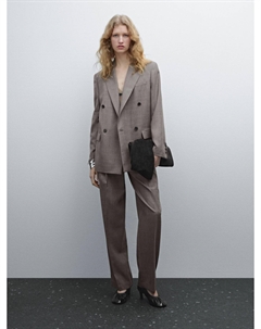 Двубортный блейзер из меланжевой шерстяной смеси, серый Massimo dutti