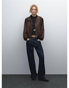 Атласная куртка-бомбер со сборками, бургундия Massimo dutti