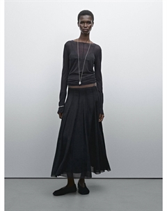 Расклешенная юбка миди-годе, черный Massimo dutti