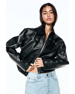 Куртка из искусственной кожи с люверсами, черный Pull & bear