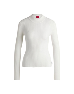 Облегающий свитер с нерегулярной ребристой структурой, белый Hugo