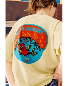 Желтая футболка с надписью «Дели и бакалея», желтый Pull & bear