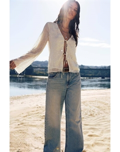 Блузка из тюля с пайетками, экрю Pull & bear