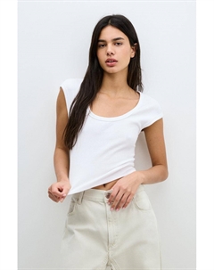 Футболка с коротким рукавом в рубчик, белый Pull & bear