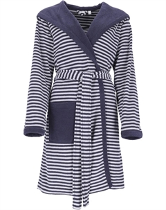 Халат женский "Striped Hoody" (1 шт.), в полоску, с капюшоном и вышивкой логотипа, короткий, синий Esprit