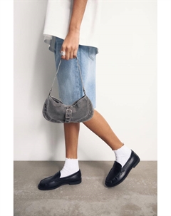 Сумка через плечо из холста с заклепками, серый Pull & bear